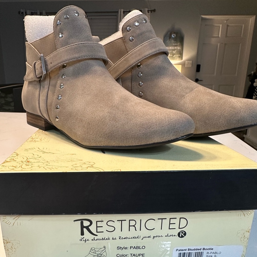 Restricted Patent Studded Bootie - Taupe